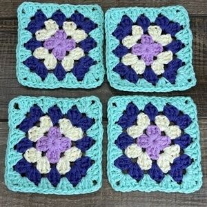 Granny Square Cup Mug Coasters Set of 4 Handcrafted Crochet Cotton